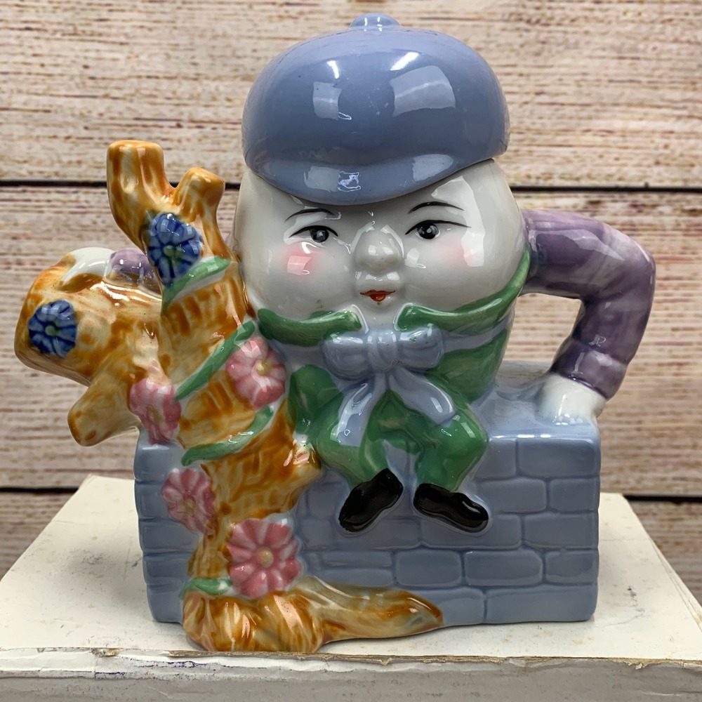 FEITX Humpty Dumpty Novelty Teapot Glazed Ceramic Children's Nursery Rhyme Decor